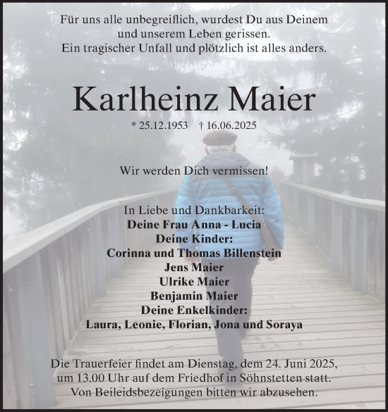 Traueranzeige von Karlheinz Maier 