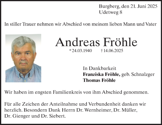 Traueranzeige von Andreas Fröhle 