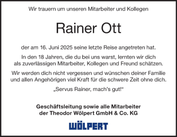 Traueranzeige von Rainer Ott von Heidenheimer Zeitung