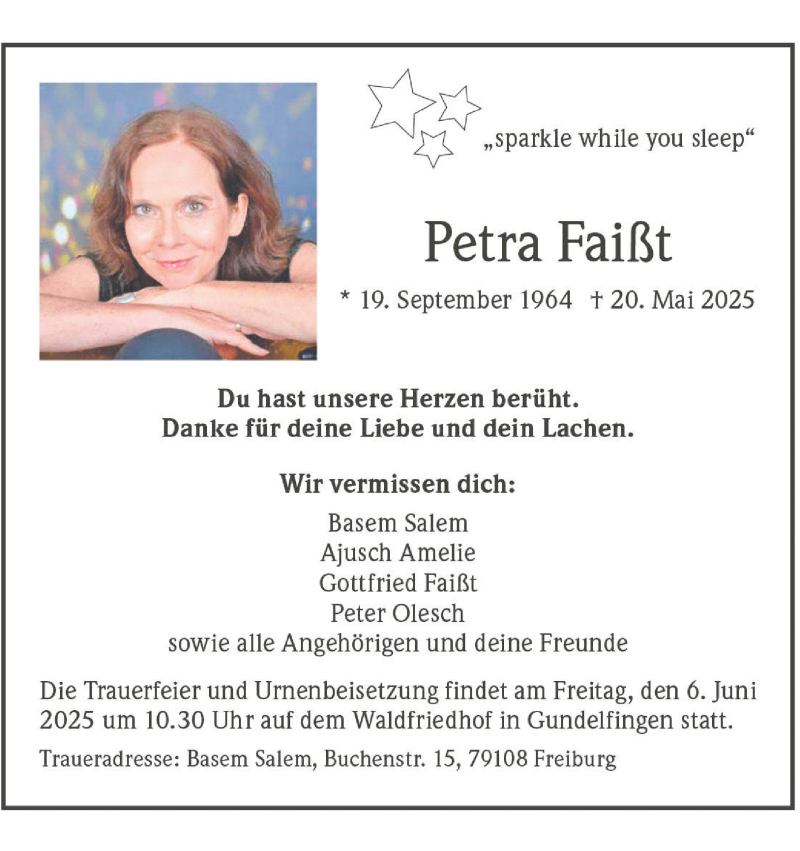  Traueranzeige für Petra Faißt vom 06.06.2025 aus Heidenheimer Zeitung