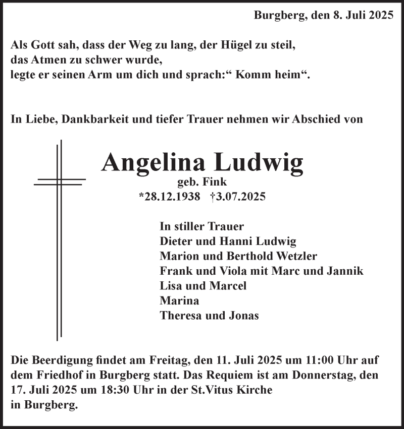  Traueranzeige für Angelina Ludwig vom 08.07.2025 aus Heidenheimer Zeitung