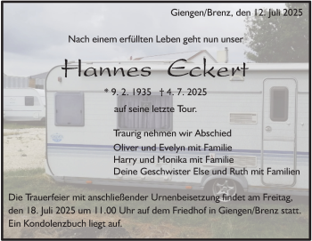 Traueranzeige von Hannes  Eckert von Heidenheimer Zeitung