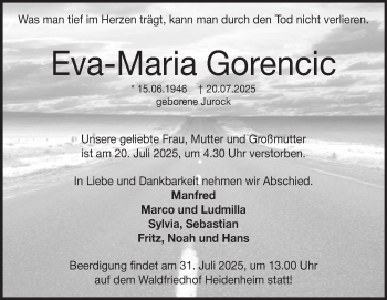 Traueranzeige von Eva-Maria Gorencic von Heidenheimer Zeitung