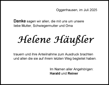 Traueranzeige von Helene Häußler von Heidenheimer Zeitung