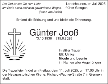 Traueranzeige von Günter Jooß von Heidenheimer Zeitung