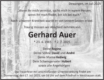 Traueranzeige von Gerhard Auer von Heidenheimer Zeitung