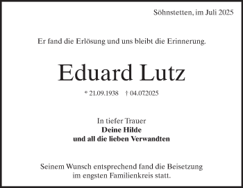 Traueranzeige von Eduard Lutz von Heidenheimer Zeitung