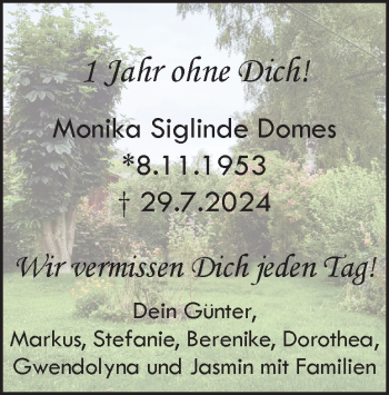 Traueranzeige von Monika Domes von Heidenheimer Zeitung