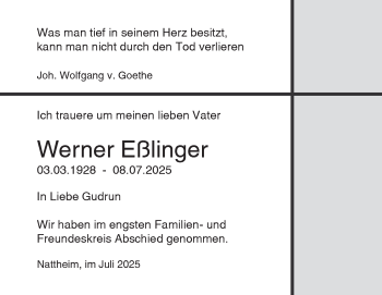 Traueranzeige von Werner Eßlinger von Heidenheimer Zeitung
