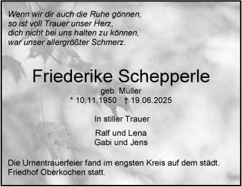Traueranzeige von Friederike Schepperle von Heidenheimer Zeitung