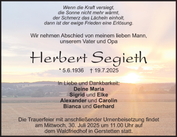 Traueranzeige von Herbert Segieth von Heidenheimer Zeitung