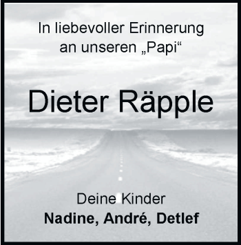 Traueranzeige von Dieter Räpple von Heidenheimer Zeitung