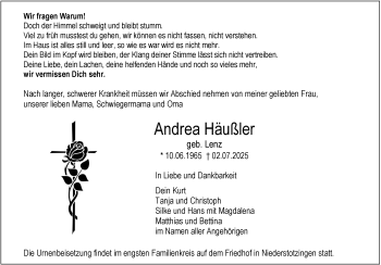 Traueranzeige von Andrea Häußler von Heidenheimer Zeitung