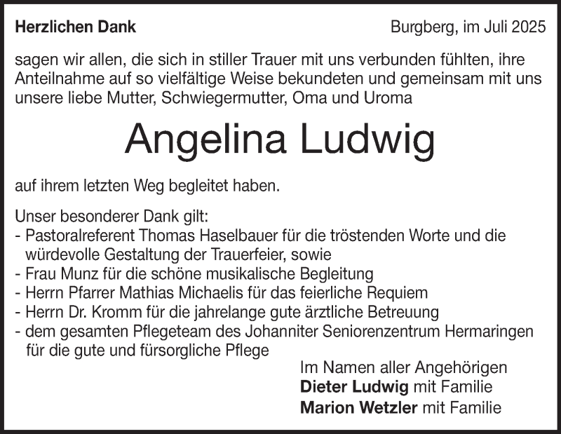  Traueranzeige für Angelina Ludwig vom 22.07.2025 aus Heidenheimer Zeitung