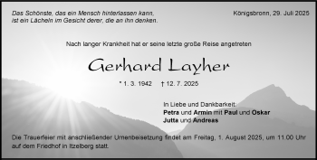 Traueranzeige von Gerhard Layher von Heidenheimer Zeitung