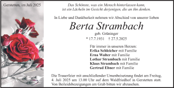 Traueranzeige von Berta Strambach von Heidenheimer Zeitung