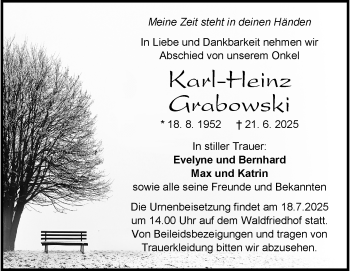 Traueranzeige von Karl-Heinz Grabowski von Heidenheimer Zeitung