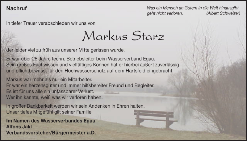  Traueranzeige für Markus Starz vom 13.08.2025 aus Heidenheimer Zeitung