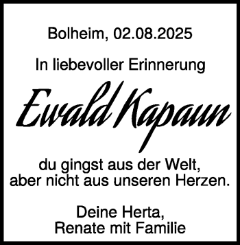 Traueranzeige von Ewald Kapaun von Heidenheimer Zeitung