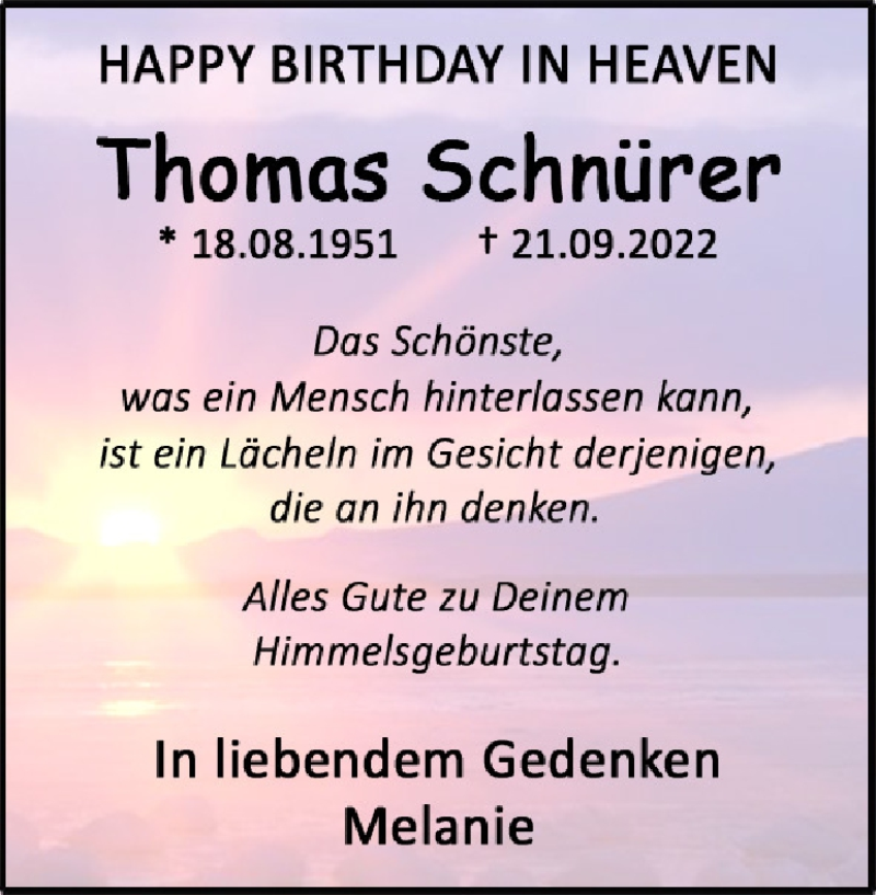  Traueranzeige für Thomas Schnürer vom 18.08.2025 aus Heidenheimer Zeitung