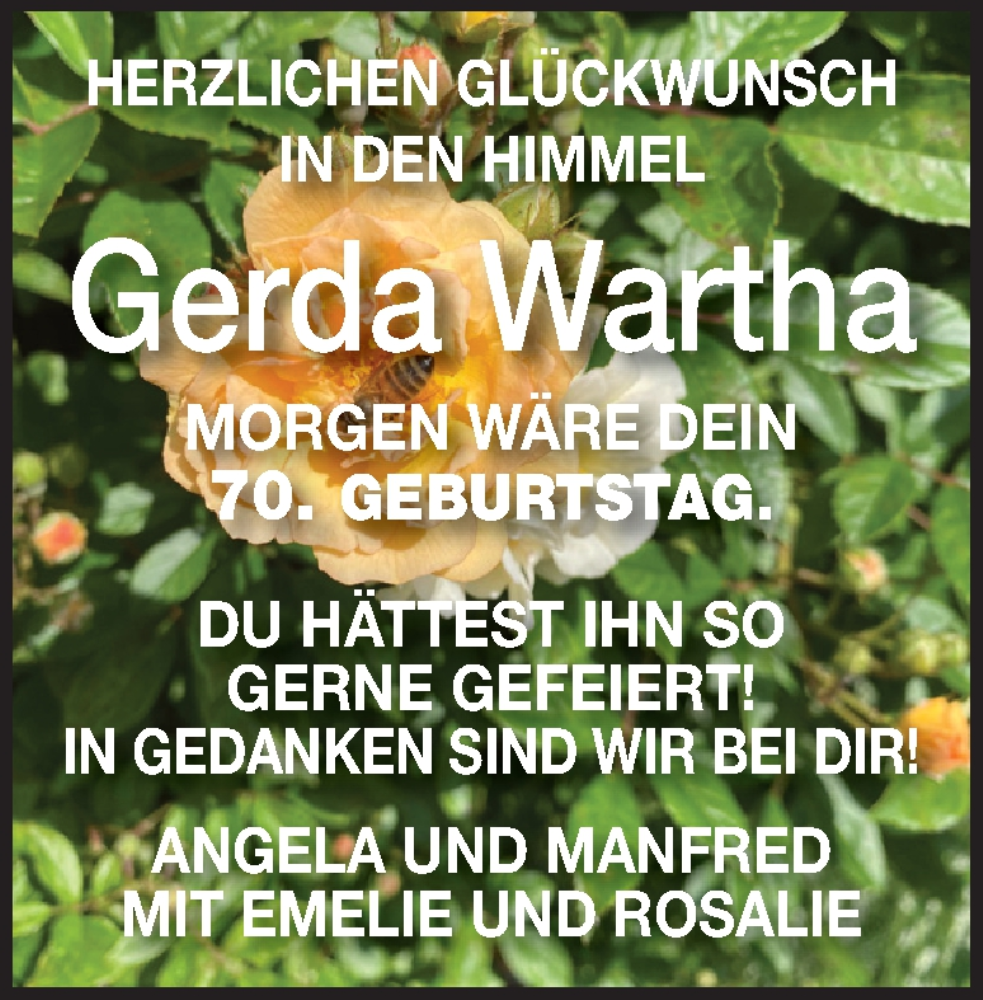  Traueranzeige für Gerda Wartha vom 18.06.2025 aus 