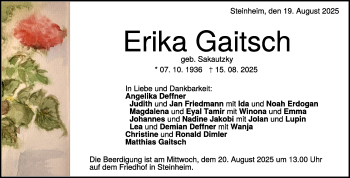 Traueranzeige von Erika Gaitsch von Heidenheimer Zeitung