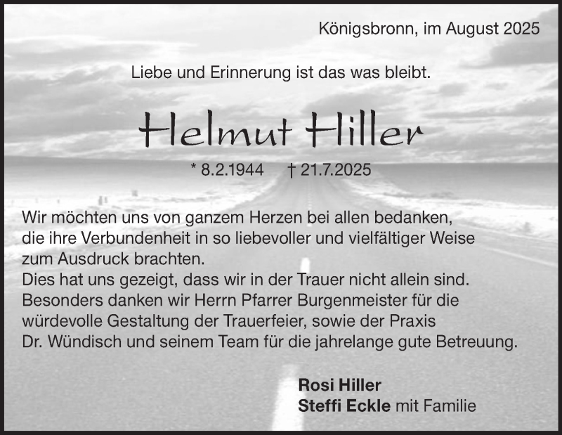  Traueranzeige für Helmut Hiller vom 21.08.2025 aus Heidenheimer Zeitung