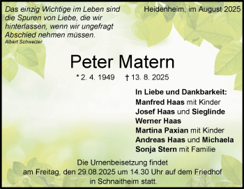 Traueranzeige von Peter Matern von Heidenheimer Zeitung