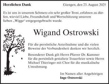 Traueranzeige von Wiegand Ostrowski von Heidenheimer Zeitung