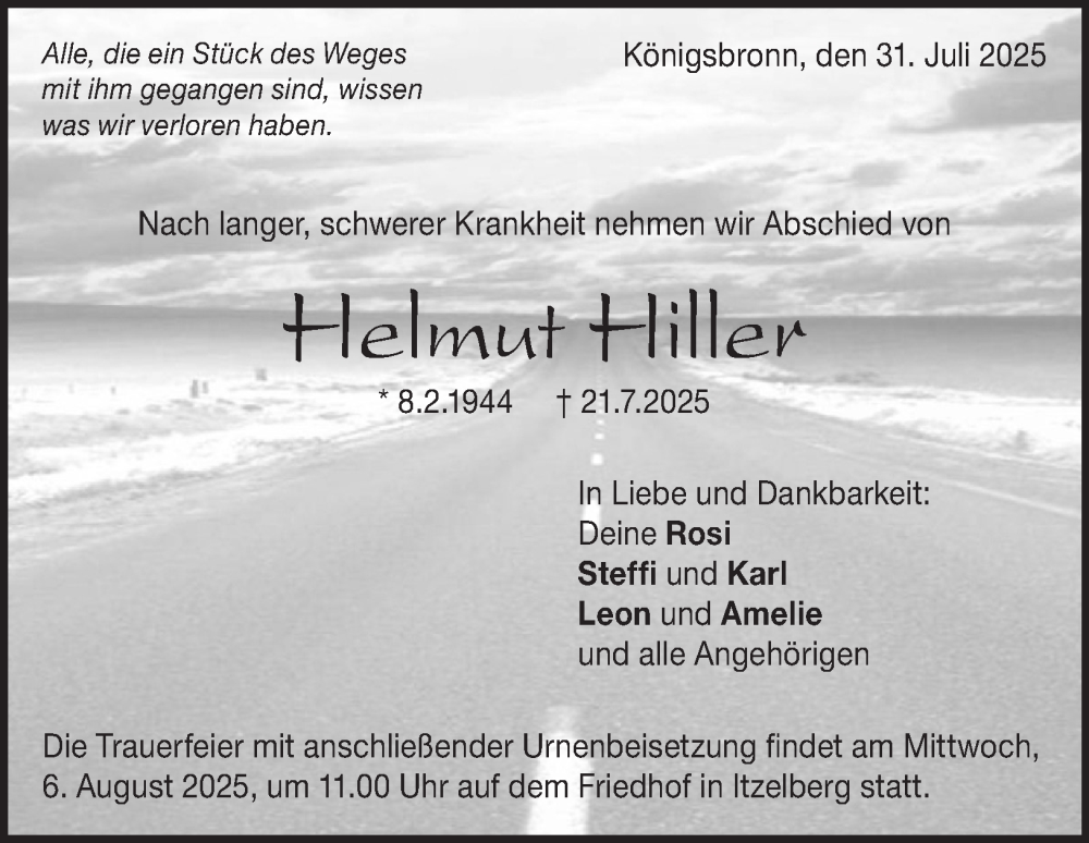  Traueranzeige für Helmut Hiller vom 31.07.2025 aus 