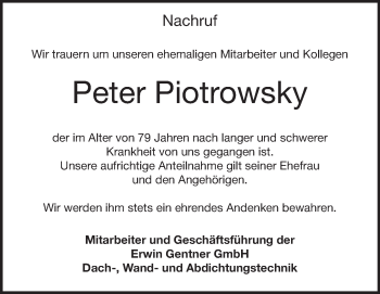 Traueranzeige von Peter Piotrowsky von Heidenheimer Zeitung
