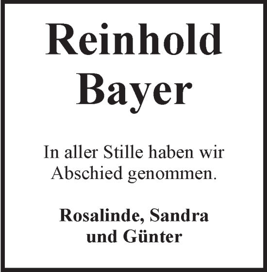 Traueranzeige von Reinhold Bayer 