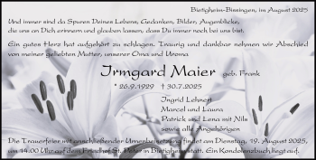 Traueranzeige von Irmgard Maier von Heidenheimer Zeitung