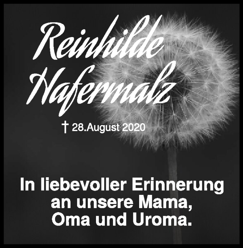  Traueranzeige für Reinhilde Hafermalz vom 28.08.2025 aus Heidenheimer Zeitung