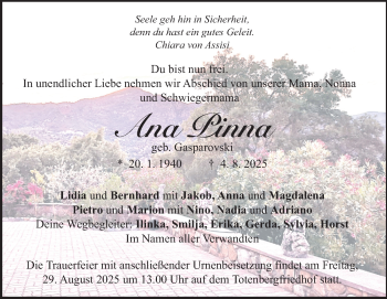 Traueranzeige von Ana Pinna von Heidenheimer Zeitung
