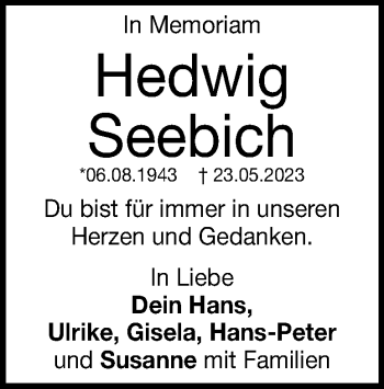 Traueranzeige von Hedwig Seebich von Heidenheimer Zeitung