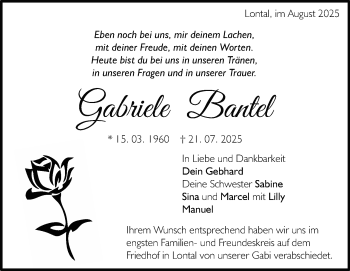 Traueranzeige von Gabriele Bantel von Heidenheimer Zeitung