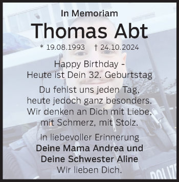 Traueranzeige von Thomas Abt von Heidenheimer Zeitung