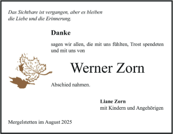 Traueranzeige von Werner Zorn von Heidenheimer Zeitung