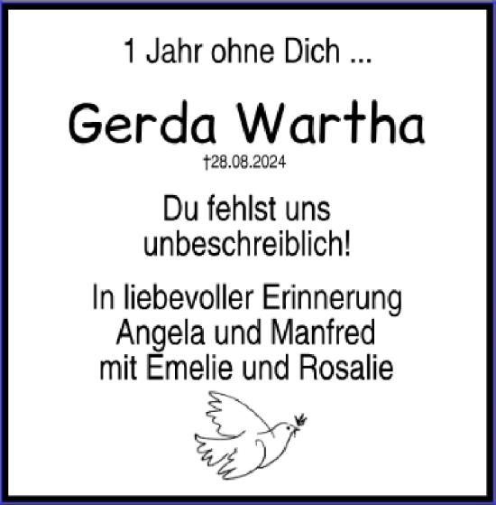 Traueranzeige von Gerda Wartha 