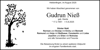 Traueranzeige von Gudrun Nieß von Heidenheimer Zeitung