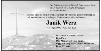 Traueranzeige von Janik Werz von Heidenheimer Zeitung