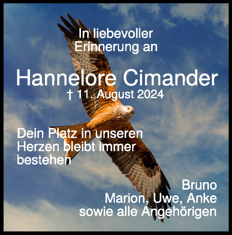  Traueranzeige für Hannelore Cimander vom 11.08.2025 aus Heidenheimer Zeitung