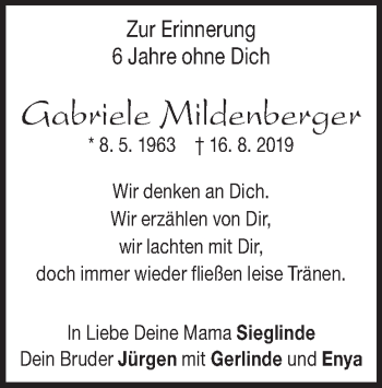 Traueranzeige von Gabriele Mildenberger von Heidenheimer Zeitung