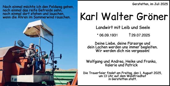 Traueranzeige von Karl Walter Grönrt 