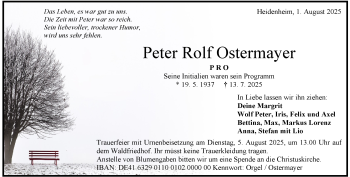 Traueranzeige von Peter Ostermayer von Heidenheimer Zeitung