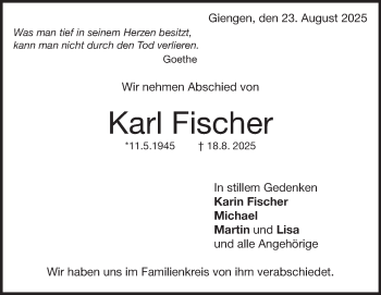 Traueranzeige von Karl Fischer von Heidenheimer Zeitung