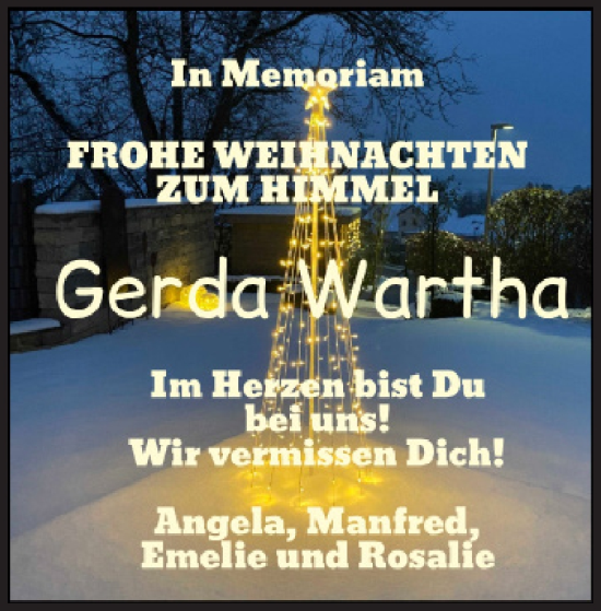 Traueranzeige von Gerda Wartha 
