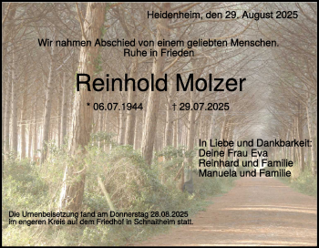 Traueranzeige von Reinhold Molzer von Heidenheimer Zeitung