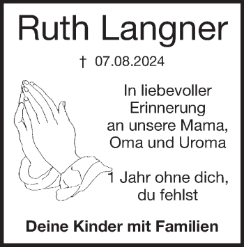 Traueranzeige von Ruth Langner von Heidenheimer Zeitung
